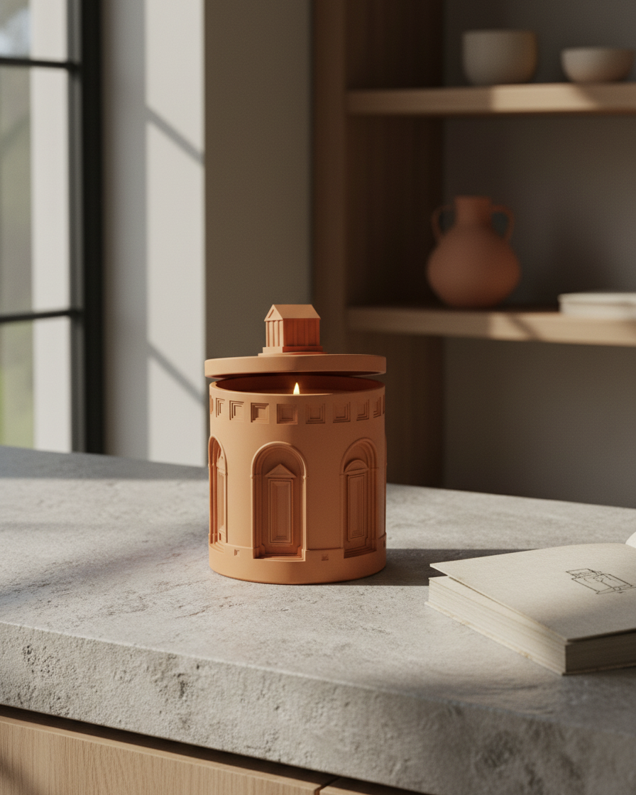 Architectural Style Candle styled on a shelf