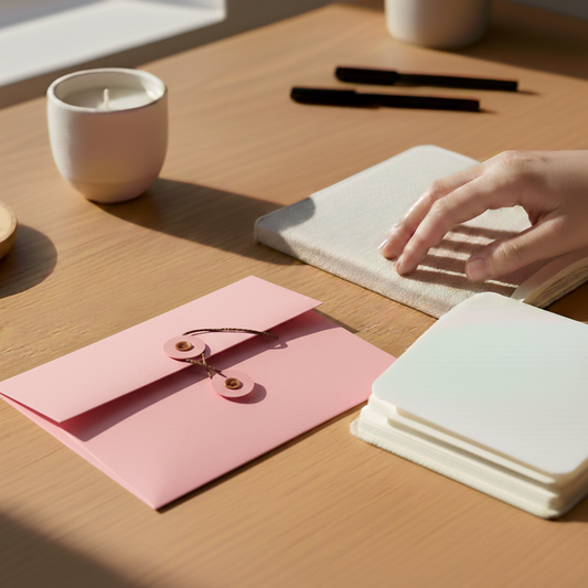 Candy Pink | Premium Button & String Envelope + Blank White Card