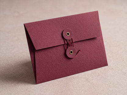 Claret | Premium Button & String Envelope + Blank White Card