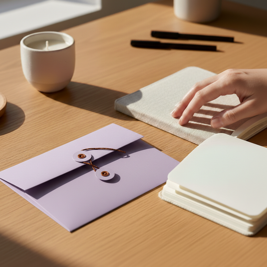 Lavender | Premium Button & String Envelope + Blank White Card