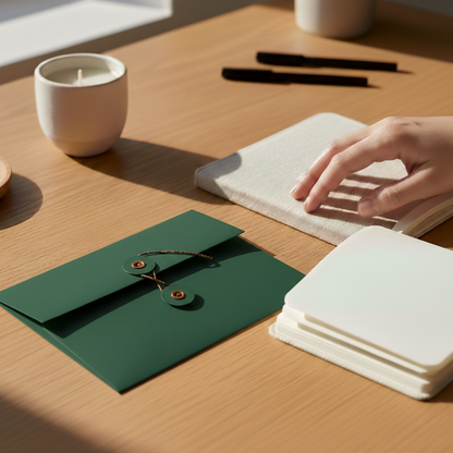 Racing Green | Premium Button & String Envelope + Blank Card