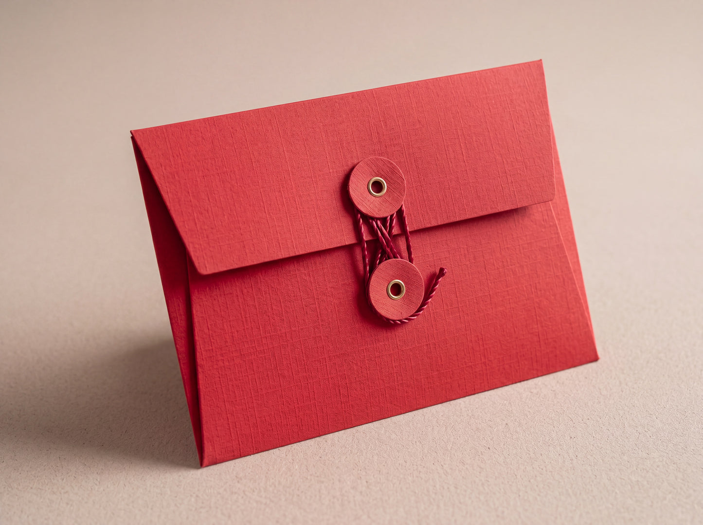 Scarlet | Premium Button & String Envelope + Blank White Card