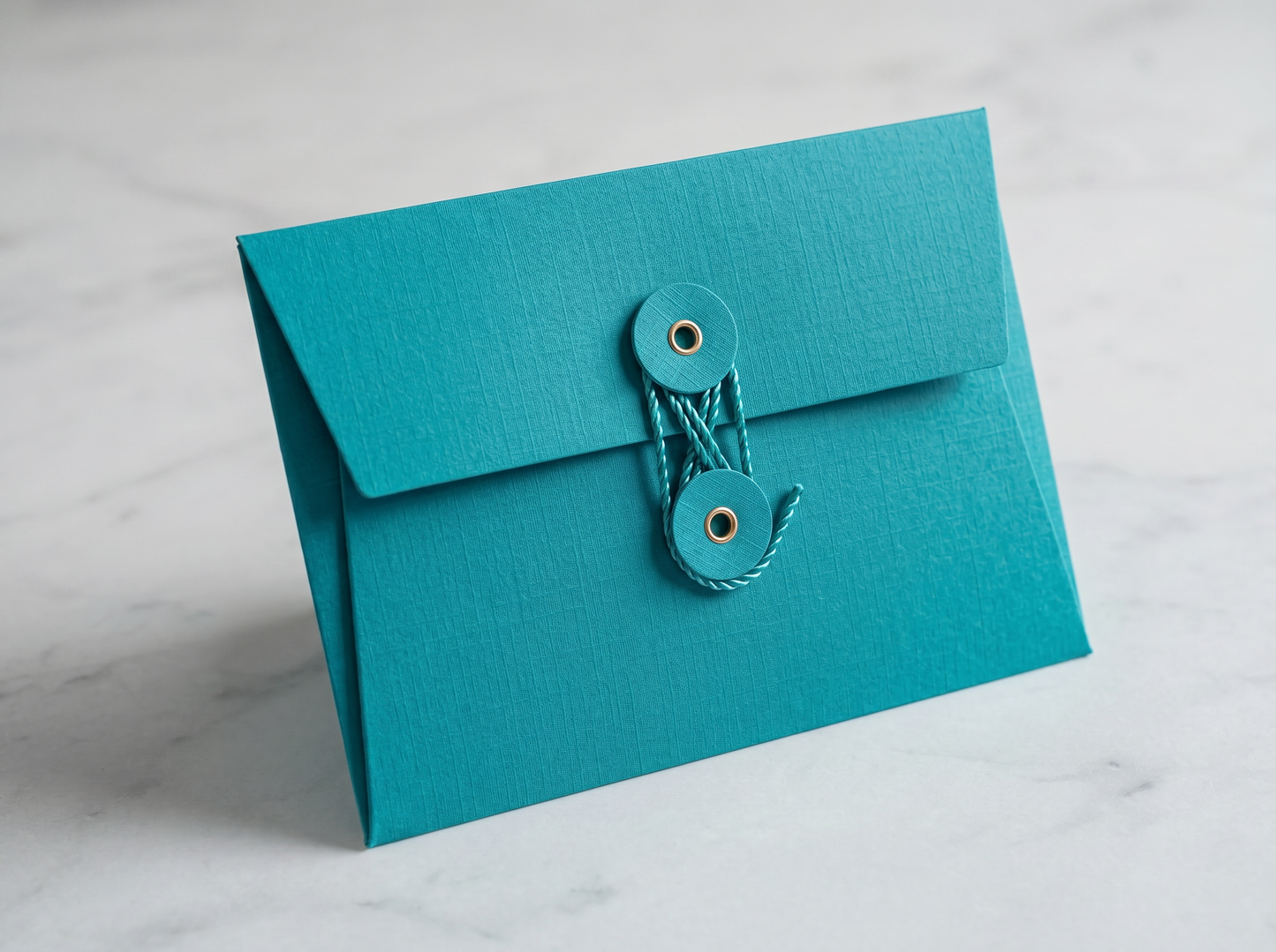Turquoise | Premium Button & String Envelope + Blank White Card