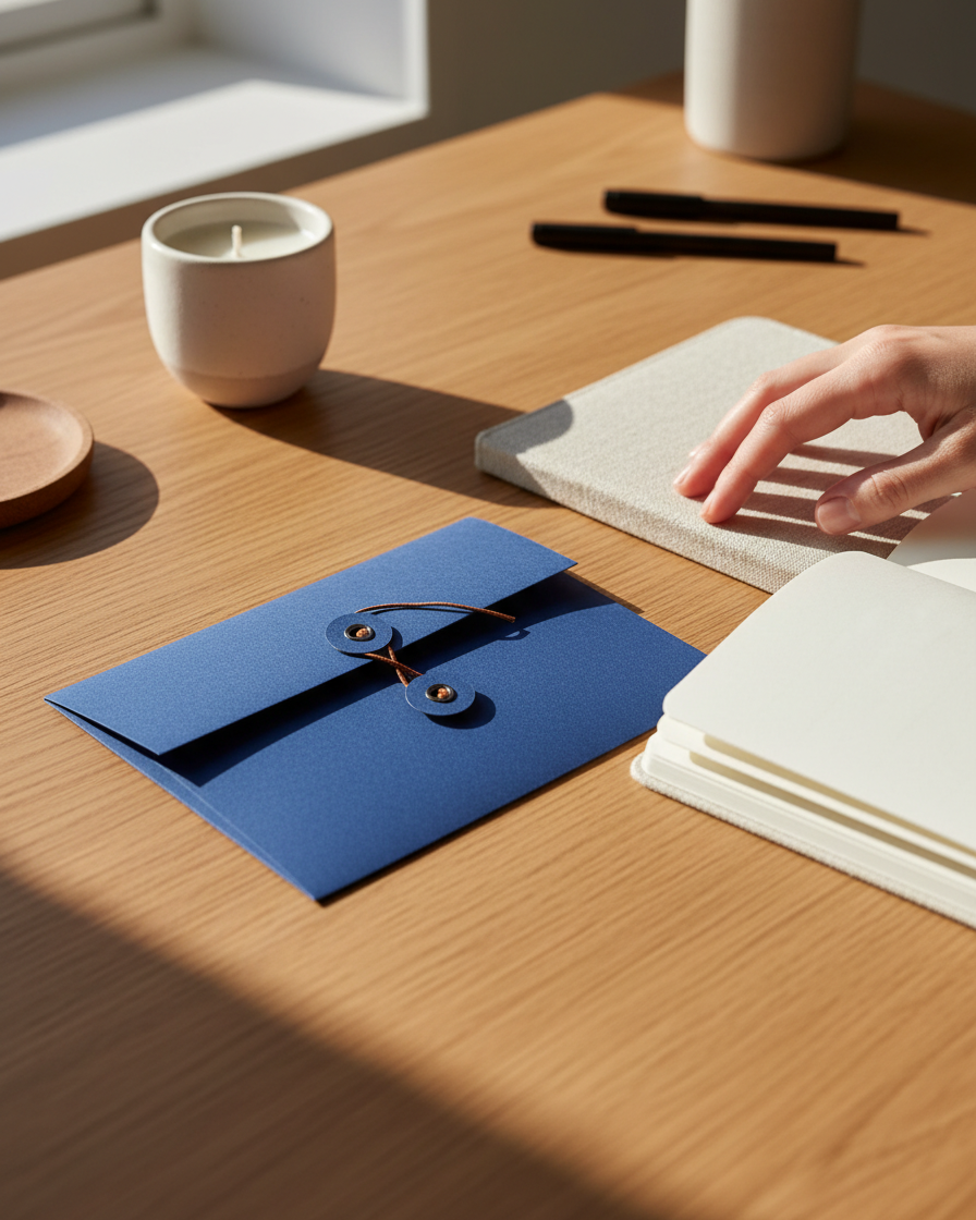 Adriatic | Premium Button & String Envelope + Blank White Card